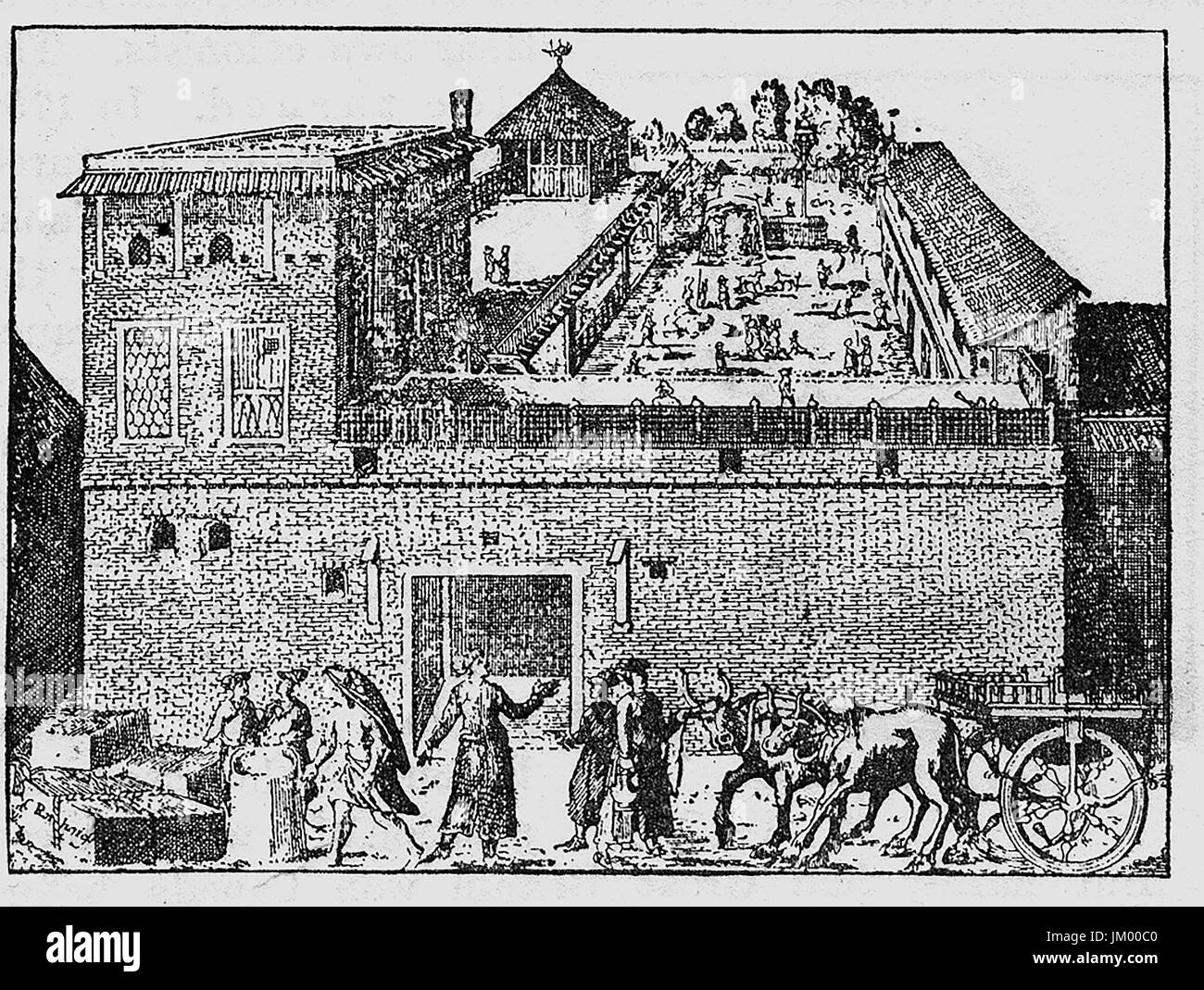 1926 illustration of  the first English factory built at Suryapur (Surat) , India, begun in 1638 Stock Photo