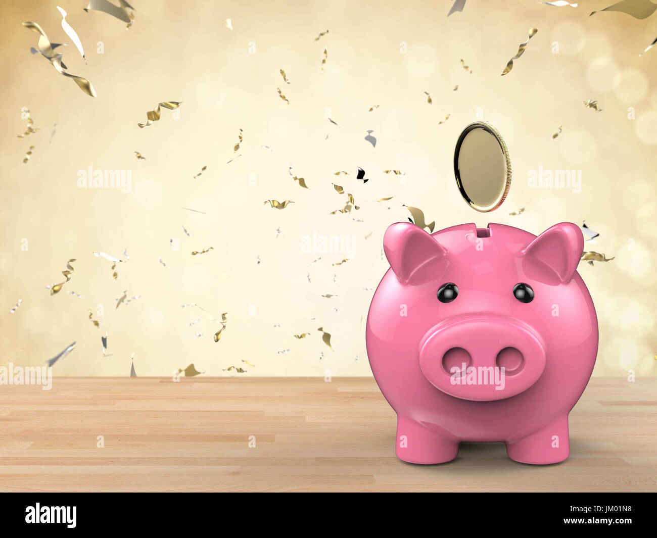 3d rendering piggy bank with gold coin falling Stock Photo - Alamy