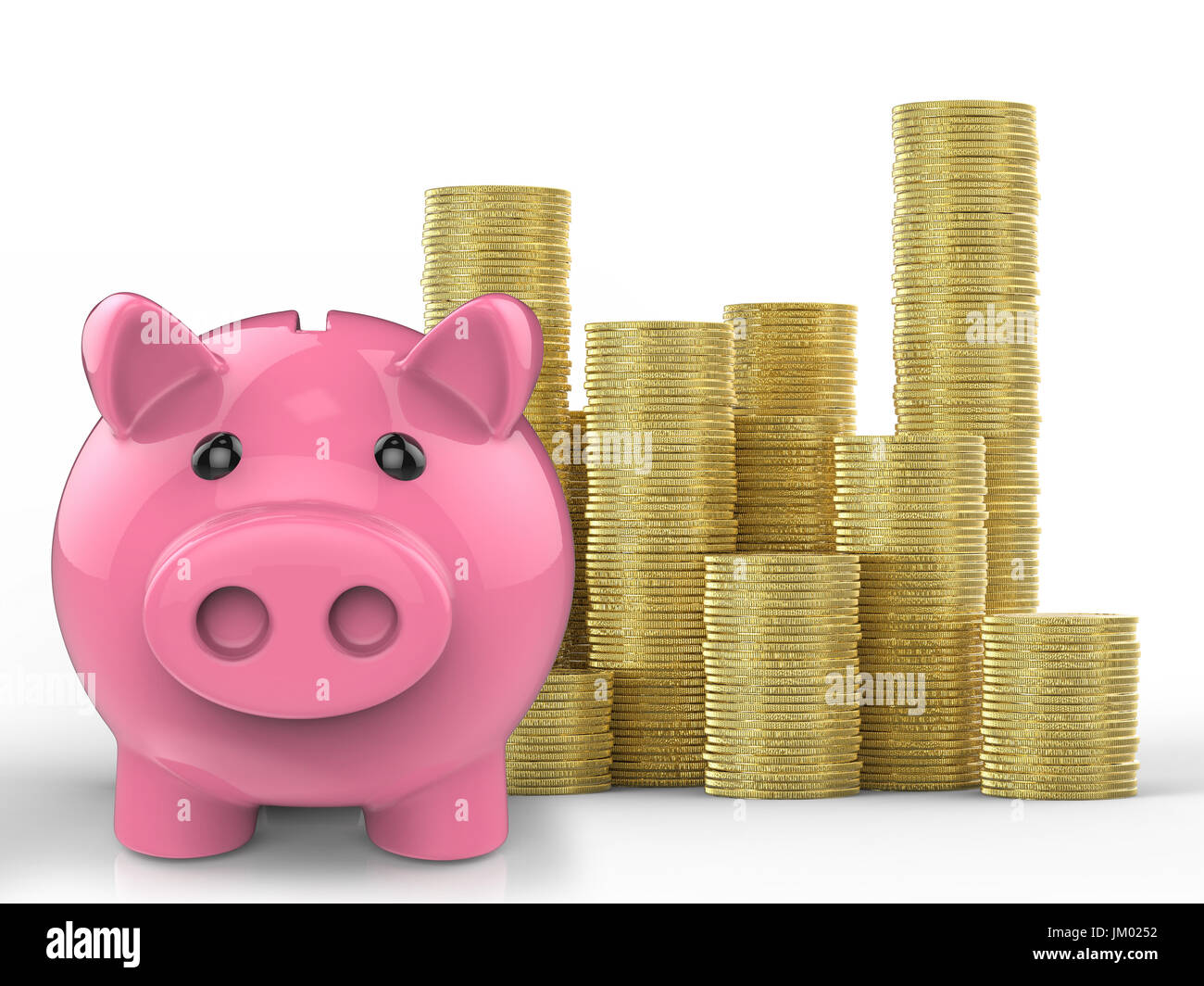 3d rendering piggy bank with stack of gold coins Stock Photo - Alamy
