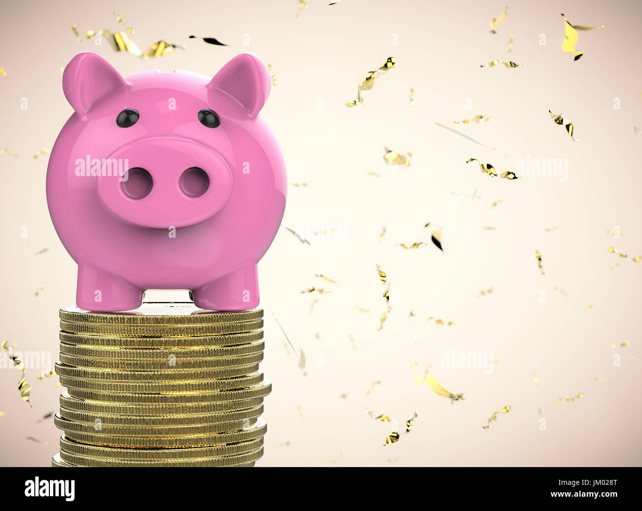 3d rendering piggy bank with stack of gold coins Stock Photo - Alamy
