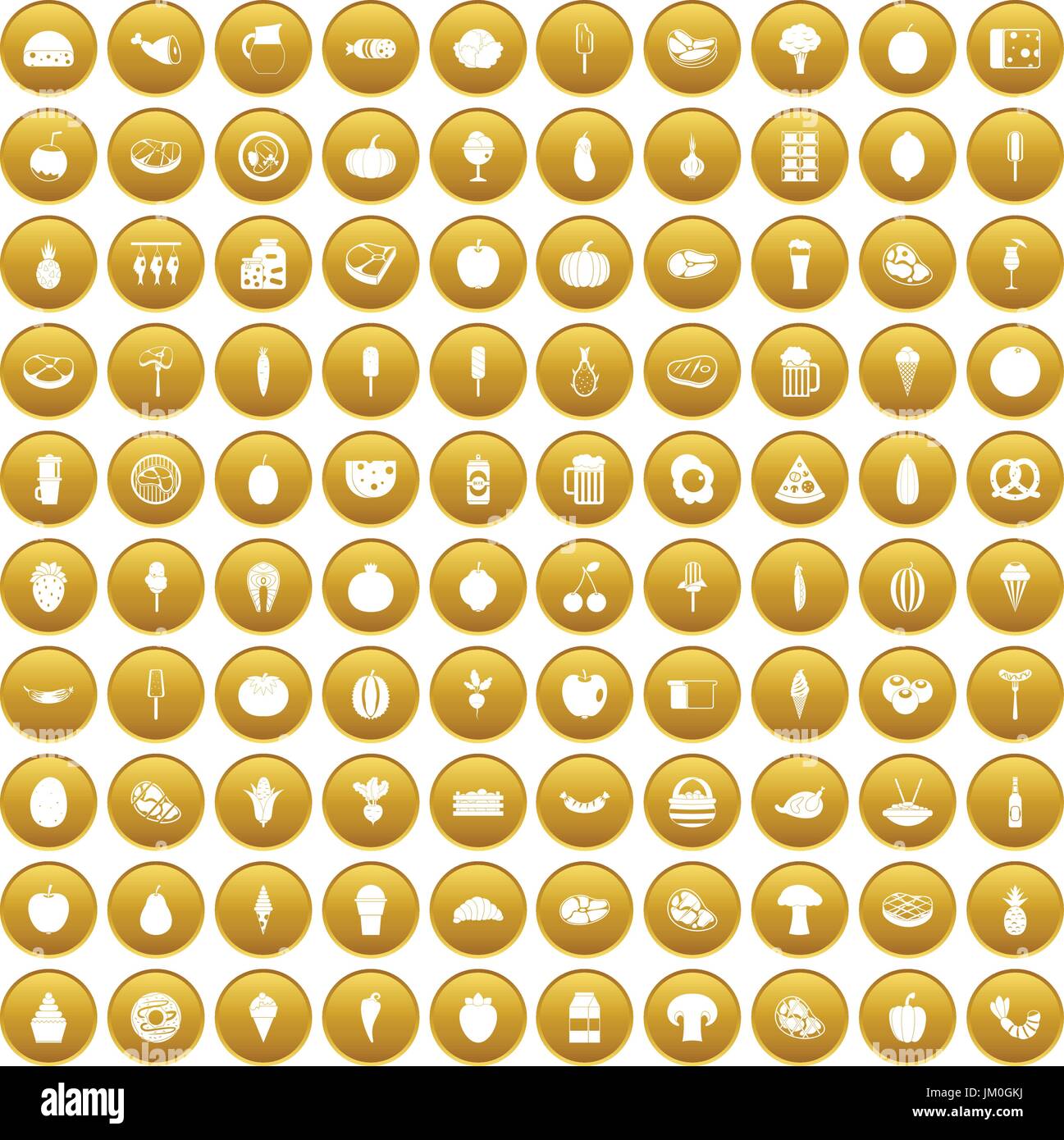 100 food icons set gold Stock Vector