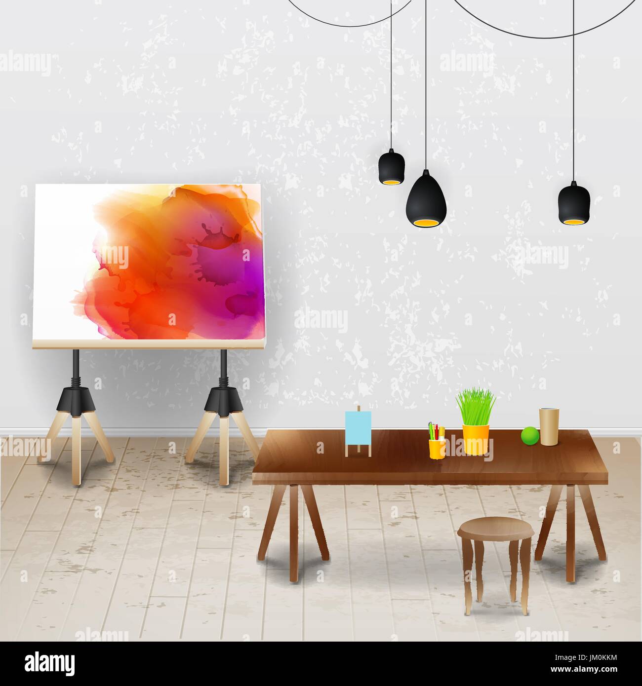 Workplace room. Vector illustration of modern office Stock Vector Image ...