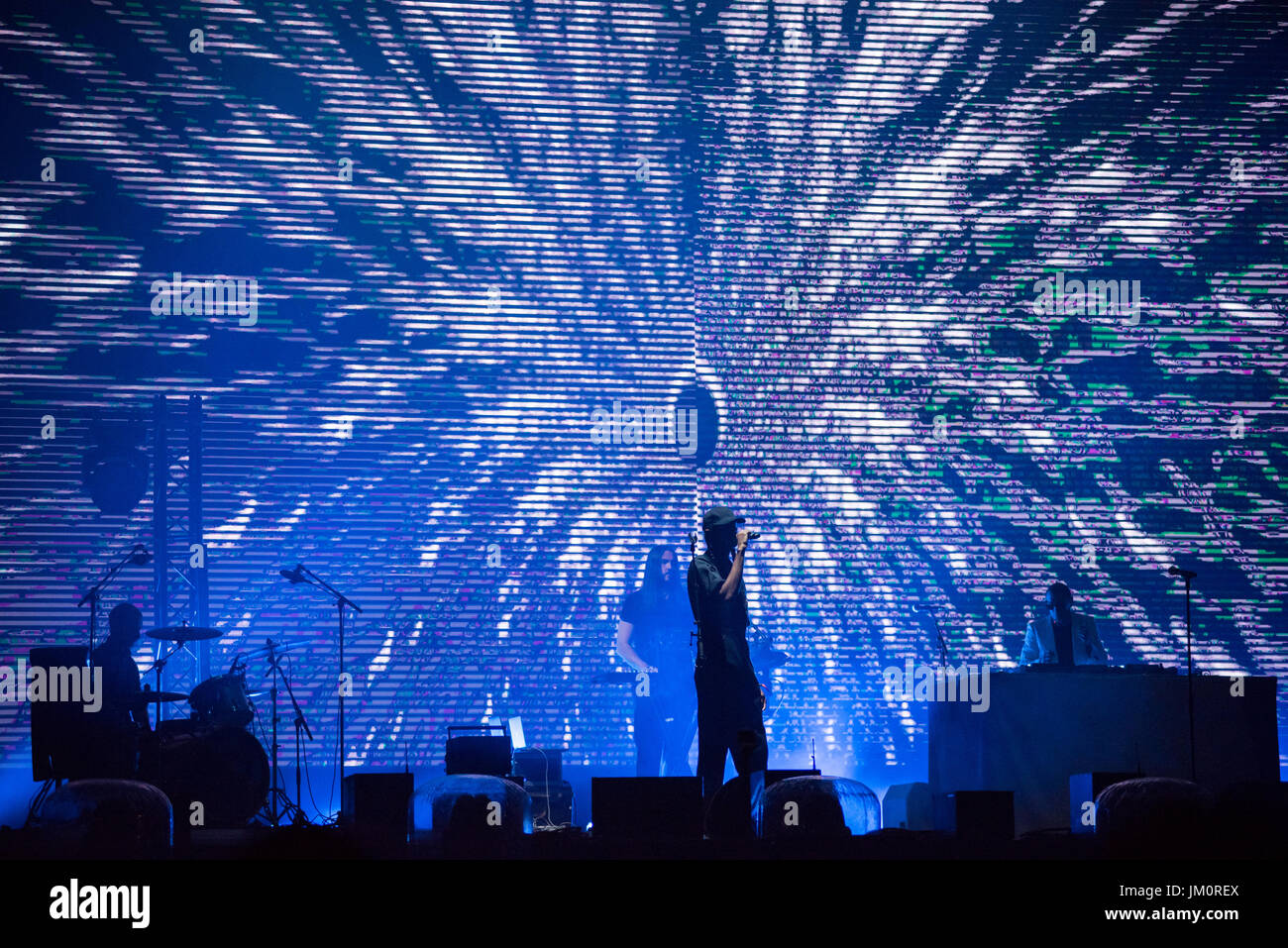 BONTIDA, ROMANIA - JULY 14, 2017: British musical outfit, Unkle band playing a live concert at Electric Castle Festival Stock Photo