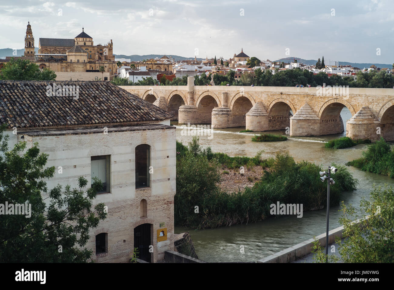 The wonderful Roman bridge and the Mezquita in Cordoba, Spain Stock Photo