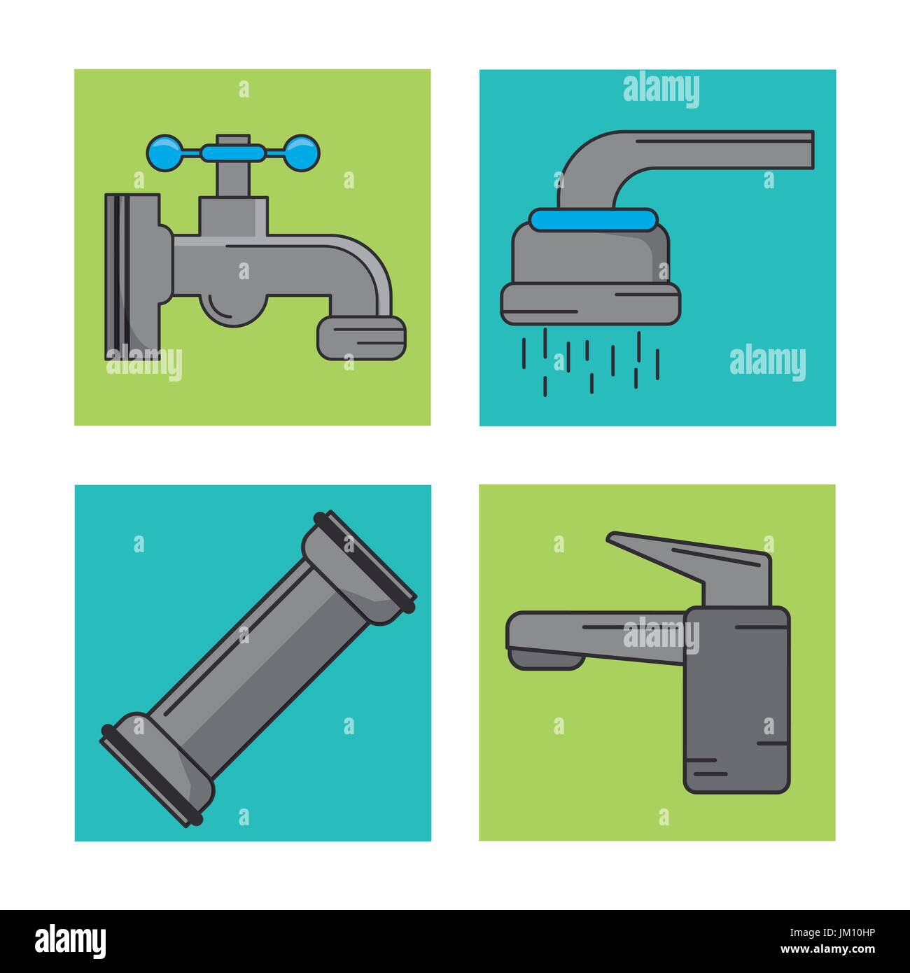 white background with frames of water faucets and pipeline Stock Vector