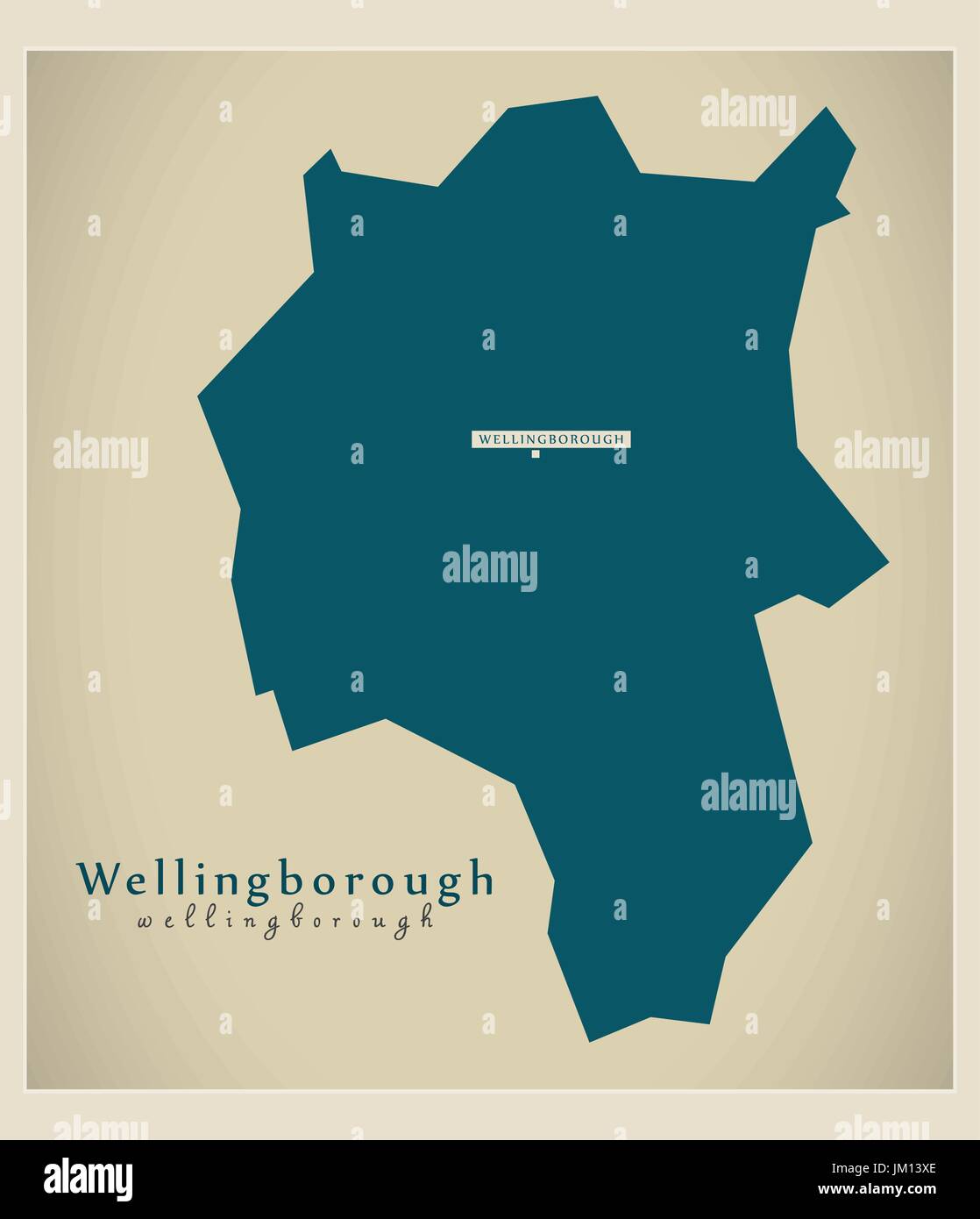 Modern Map - Wellingborough district of Northamptonshire England UK