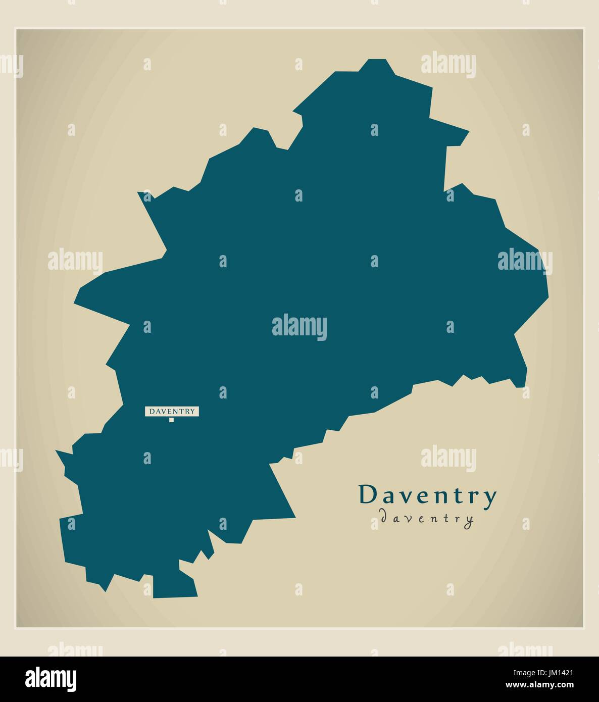 Modern Map - Daventry district of Northamptonshire England UK illustration Stock Vector