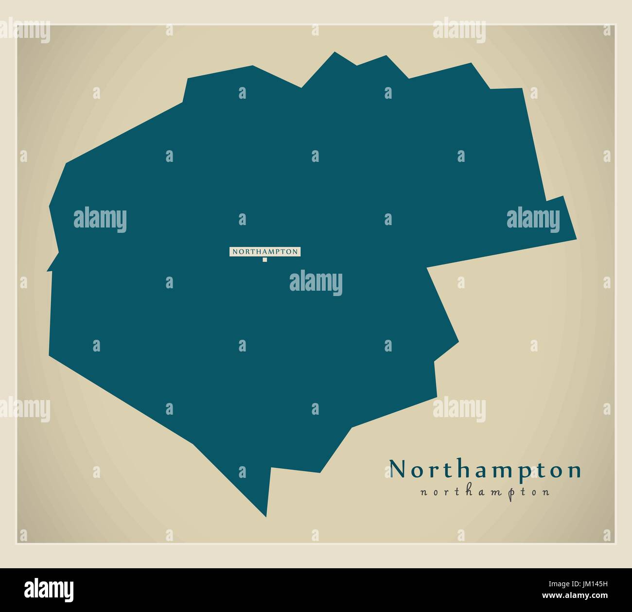 Modern Map - Northampton district of Northamptonshire England UK illustration Stock Vector