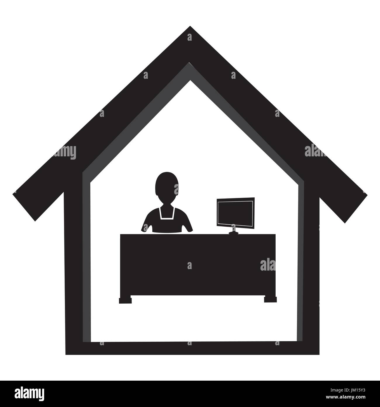 Abstract Black and White Office Worker at Desk Stock Vector Image & Art