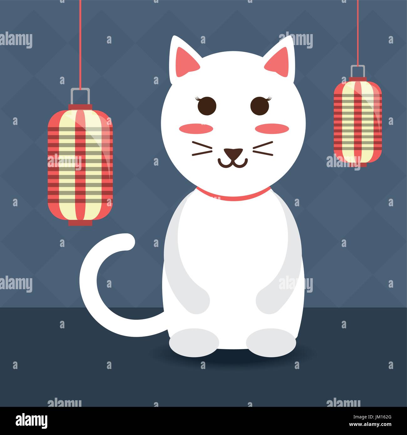 cat cute animal wih lintern decoration design Stock Vector