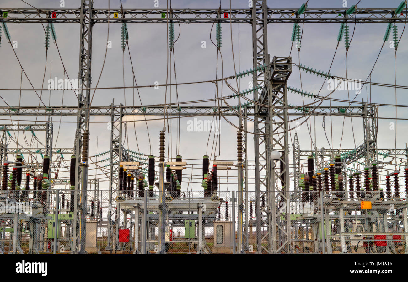 High voltage switchyard in modern electrical substation Stock Photo Alamy