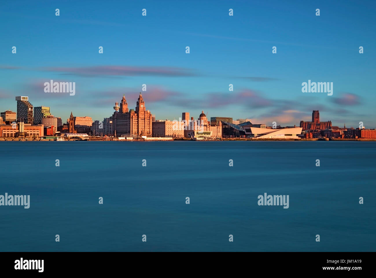An evening view looking across the River Mersey to Liverpool waterfront Stock Photo