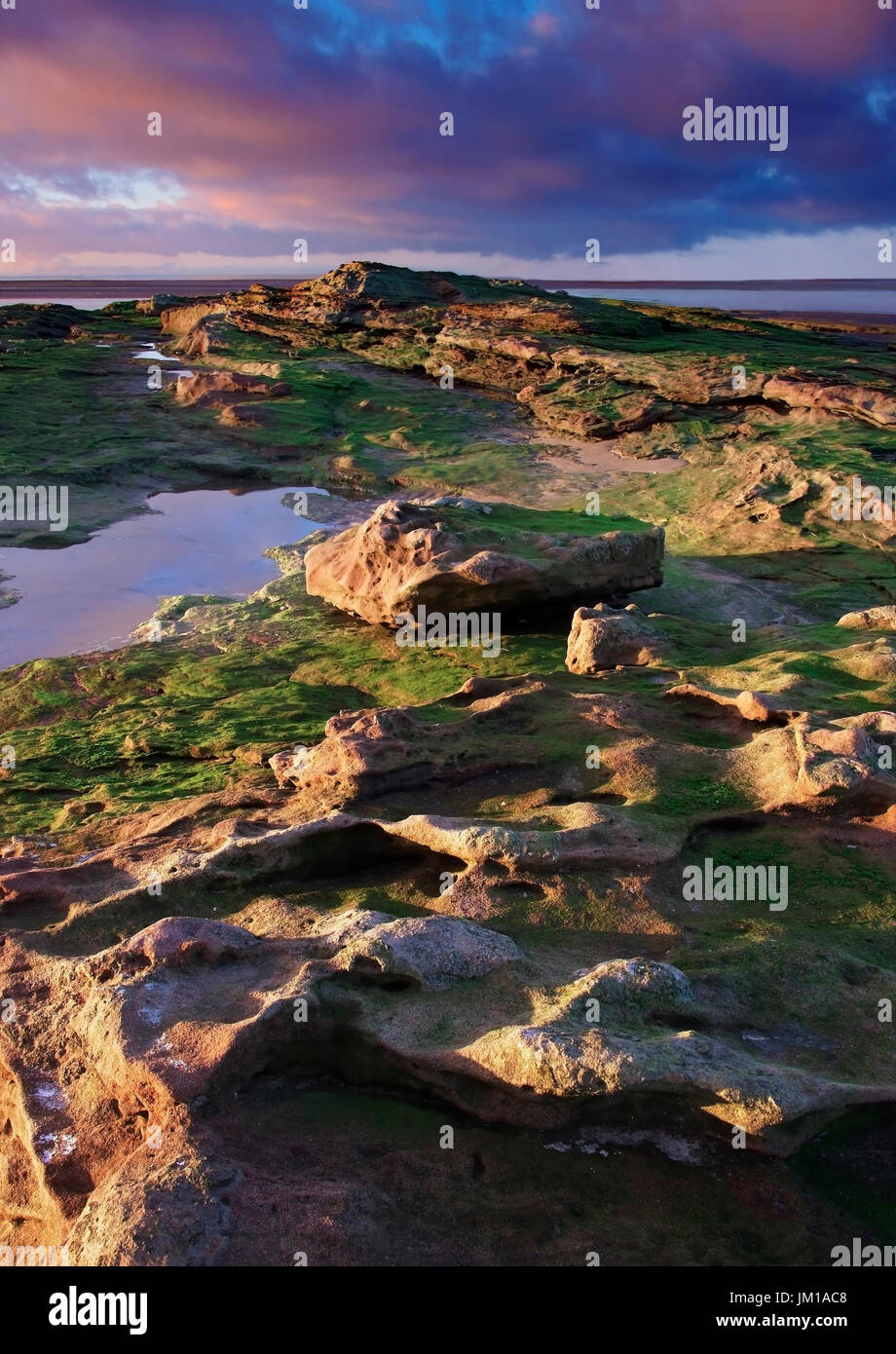 An evening view of Red Rocks, Hoylake on the Wirral Peninsula, United Kingdom Stock Photo