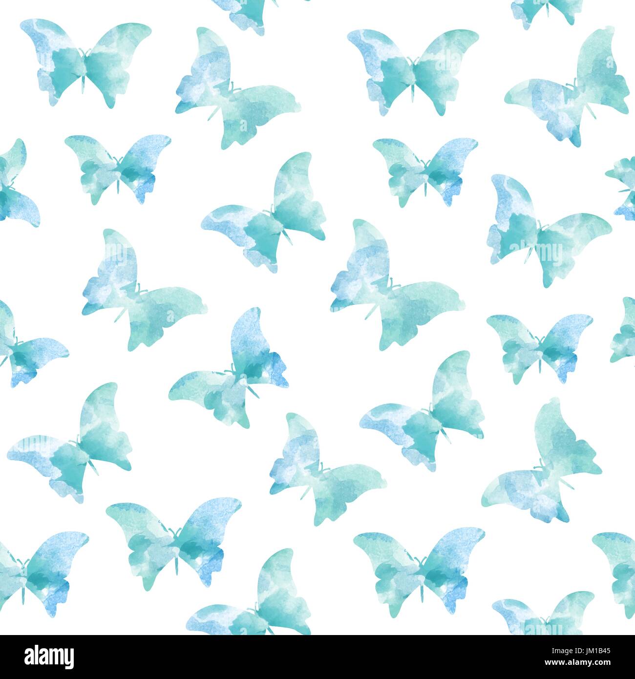 watercolor seamless pattern with blue butterflies, vector format Stock Vector