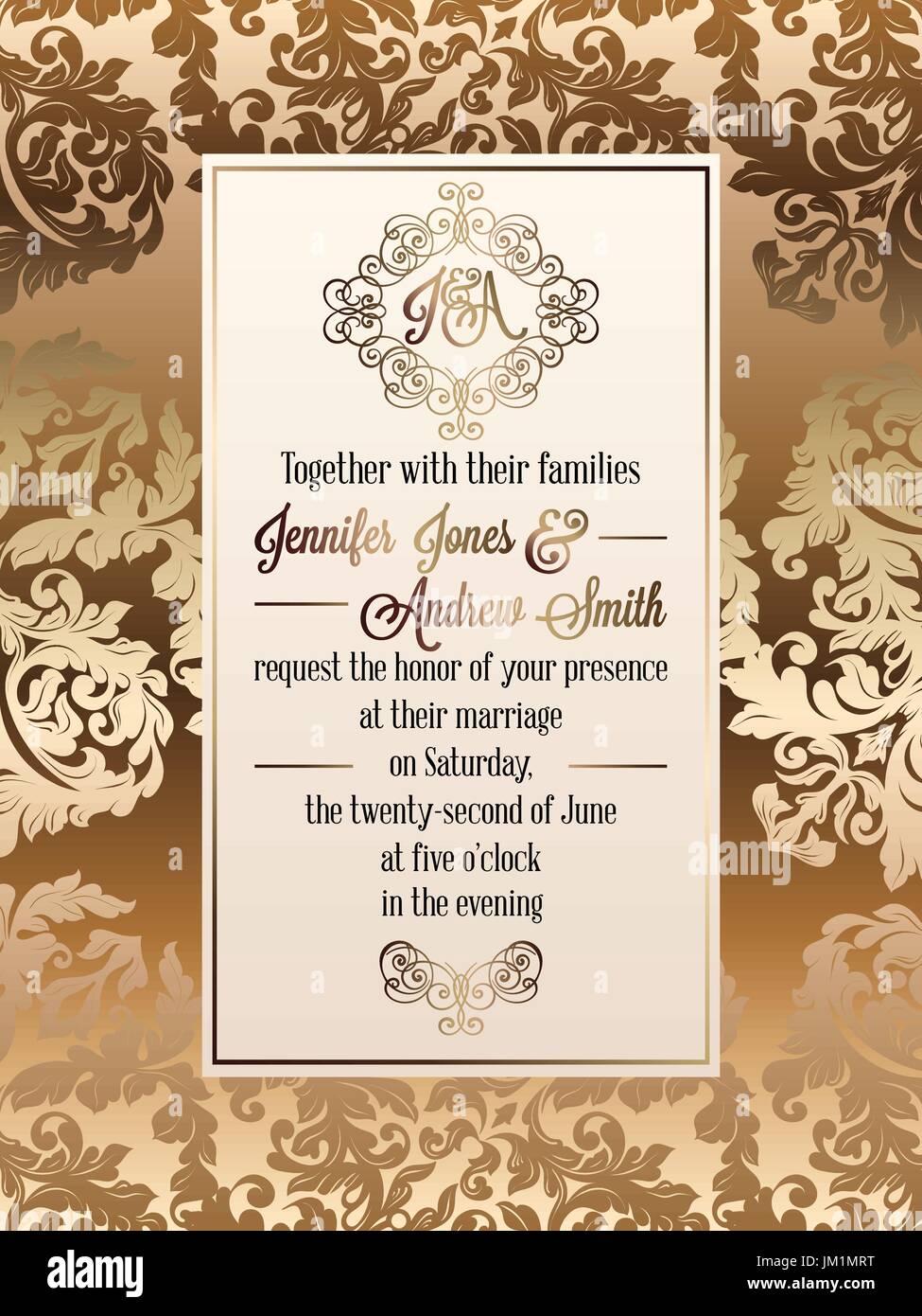 Vintage baroque style wedding invitation card template.. Elegant Within Sample Wedding Invitation Cards Templates
