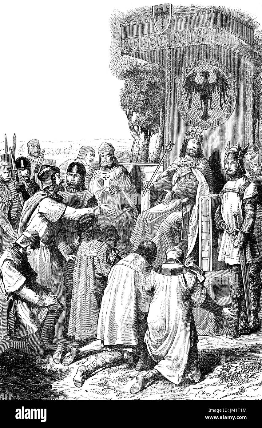 Saxon noblemen together with Henry IV, after the First Battle of Langensalza on 9 June 1075 Stock Photo