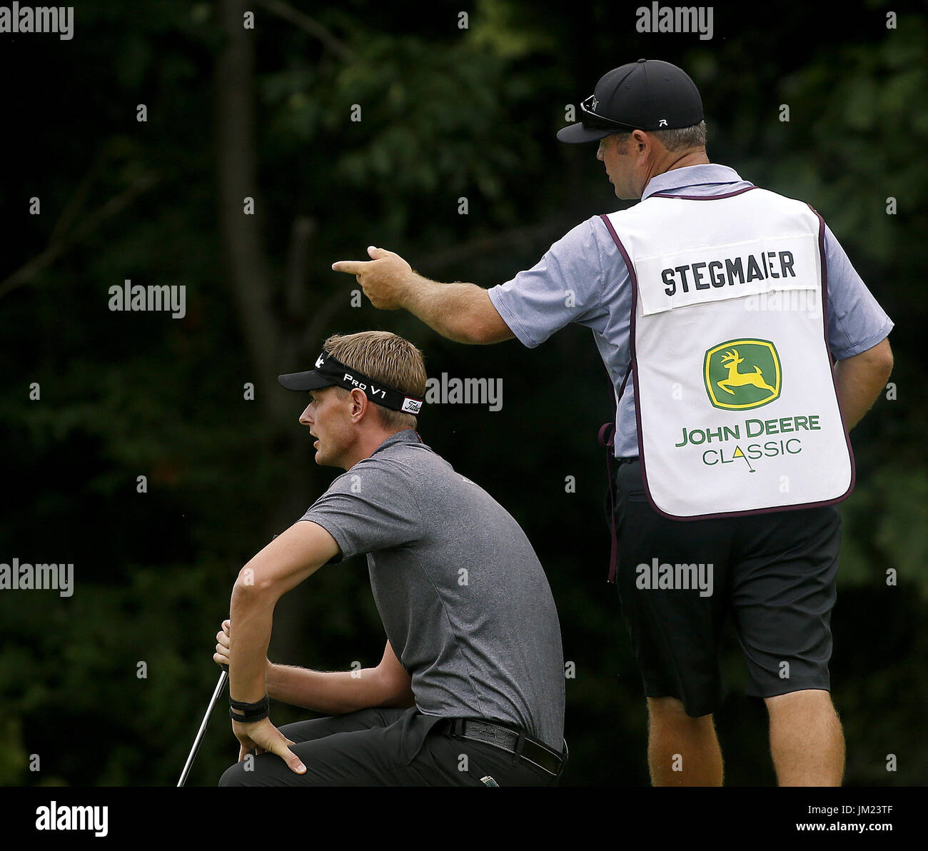July 13, 2017 - Silvis, Iowa, U.S. - Brett Stegmaier lines up a putt during the first round of the John Deere Classic in Silvis, Illinois Thursday July 13, 2017. (Credit Image: © Jeff Cook.Quad-City Times/Quad-City Times via ZUMA Wire) Stock Photo