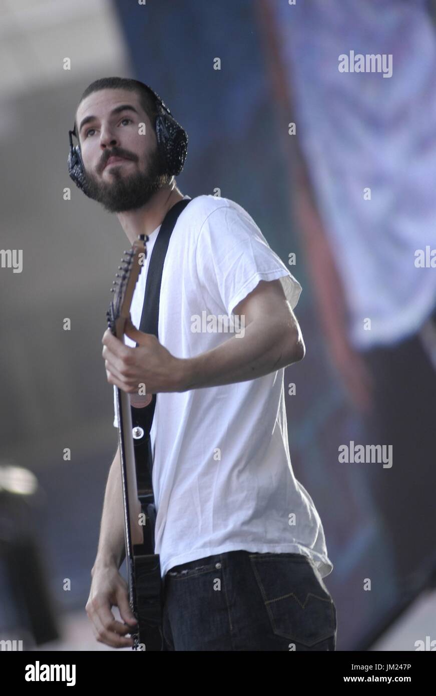 New York, NY, USA. 25th July, 2017. Brad Delson, Linkin Park in concert at Giants Stadium, East Rutherford, NJ, July 8, 2003 retrospective for Chester Bennington of Linkin Park Retrospective, New York, NY July 25, 2017. Credit: Kristin Callahan/Everett Collection/Alamy Live News Stock Photo