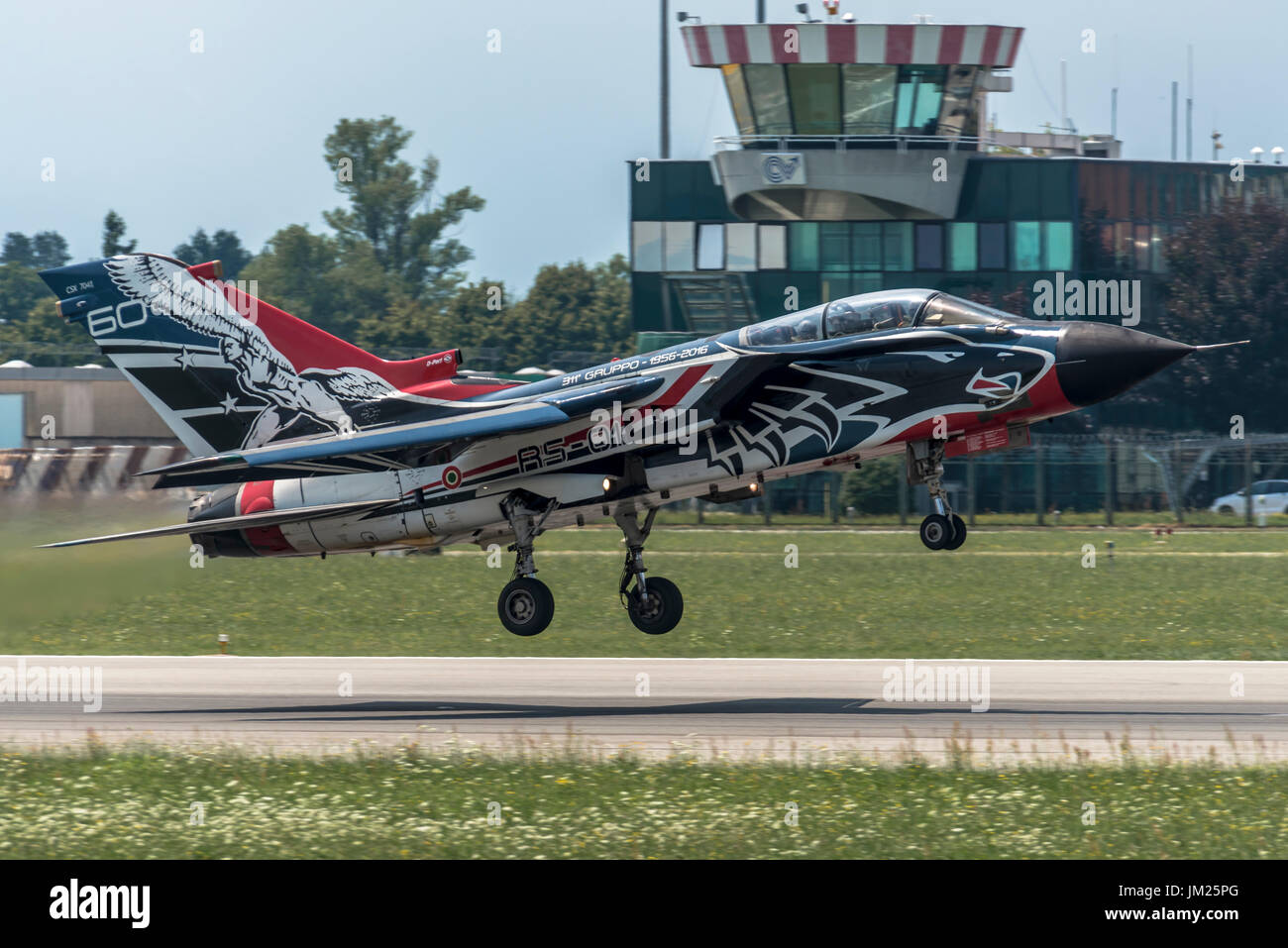 Panavia Tornado PA-2000 took off from Turin to Fairford for The Royal International Air Tattoo in United Kingdom. Winner for Tornado with best livery. Stock Photo