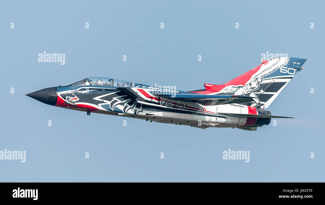 12 June 2017 Italian Air Force Panavia Tornado CSX7041 RS-01 311th Storm Reparto Sperimentale Volo, special livery celebrating the 60th anniversary of 311th. From Cosford Air Show to Turin Airport. Stock Photo