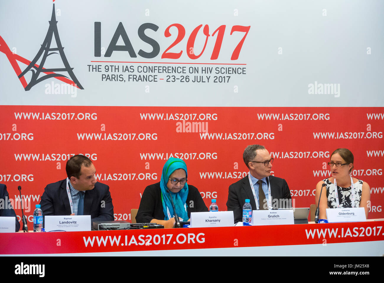 Paris, France., Medical News Press COnference, Efficiency of PrEP IPERGAY Lab Trial, I.A.S. HIV International AIDS Society Congress, panel of speakers Stock Photo