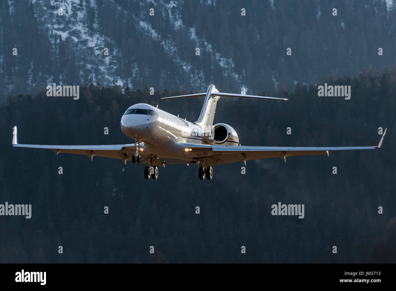 Bombardier Global 6000 GLEX just landed at Samedan Engadin Airport, Switzerland, near St.Moritz. Private aircraft called Bizjet used by vip for travel Stock Photo