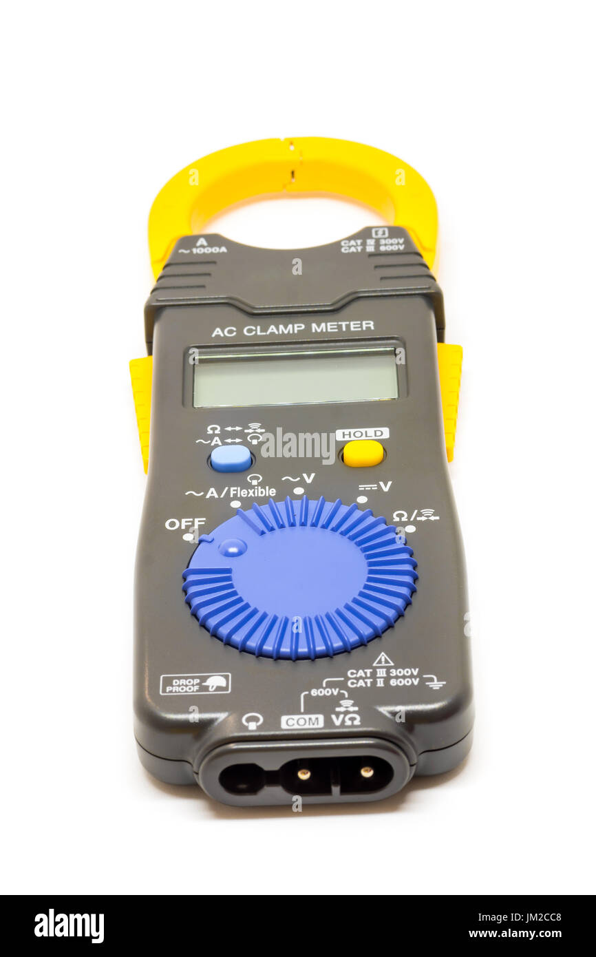 Electric  digital multimeter. Clamp digital meter on the white background Stock Photo