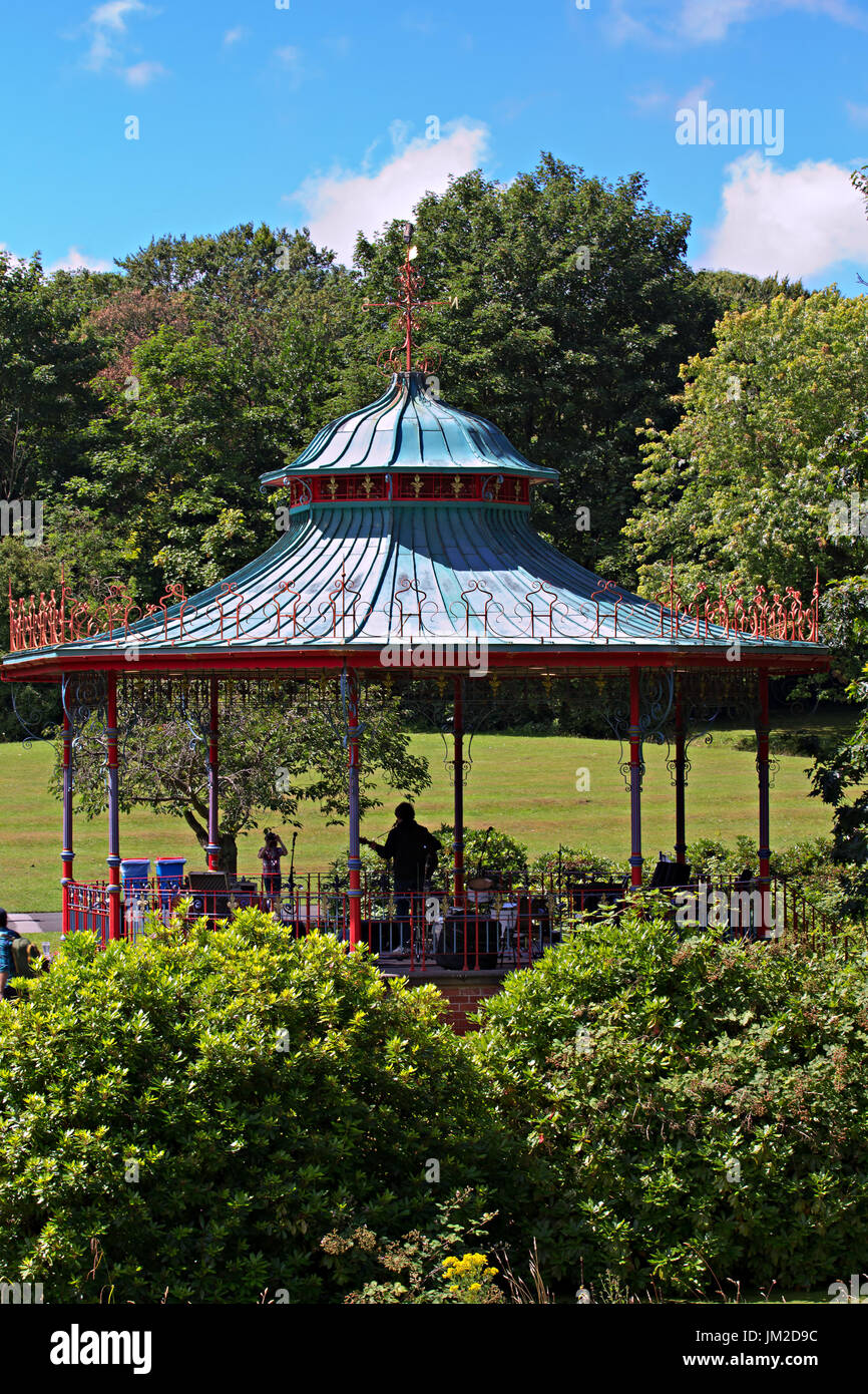 Band doing a sound check on the bandstand in Sefton Park ahead of the
