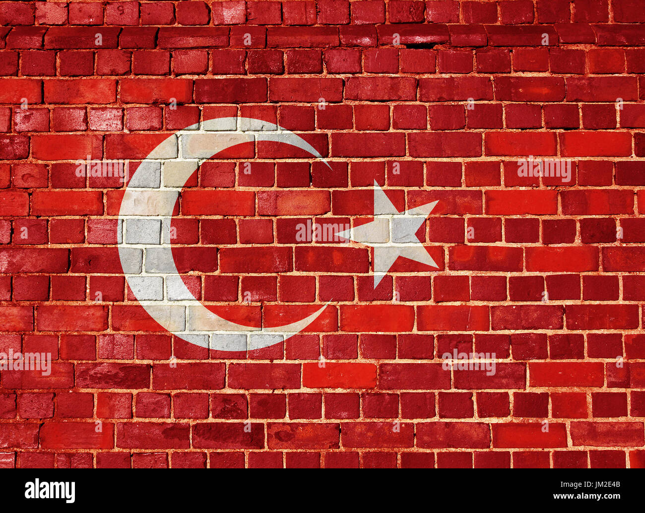 Turkish flag on an old brick wall background Stock Photo