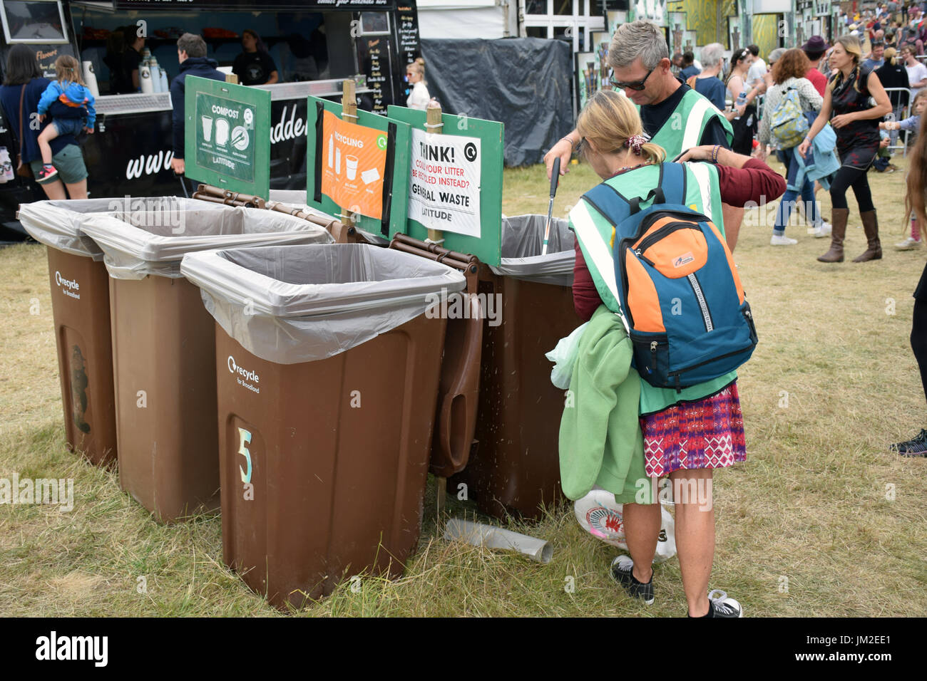 Latitude Festival 2017, Henham Park, Suffolk, UK. Sorting the recycling Stock Photo