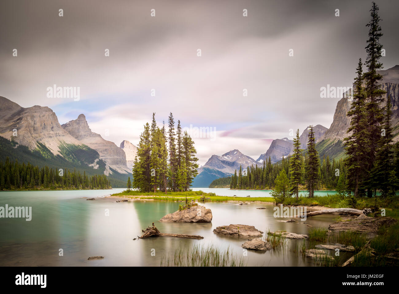 Spirit island in Maligne lake Jasper NP, Alberta, Canada Stock Photo