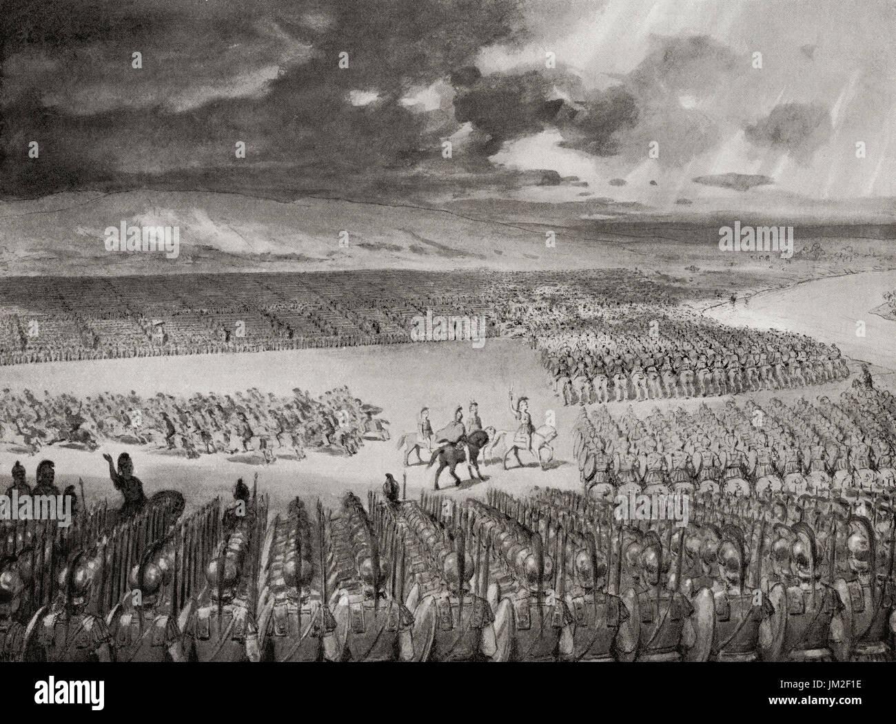 Porus or Poros, King of the Paurava awaits the attack of Alexander the Great prior to the Battle of the Hydaspes, 326 BC.   From Hutchinson's History of the Nations, published 1915. Stock Photo