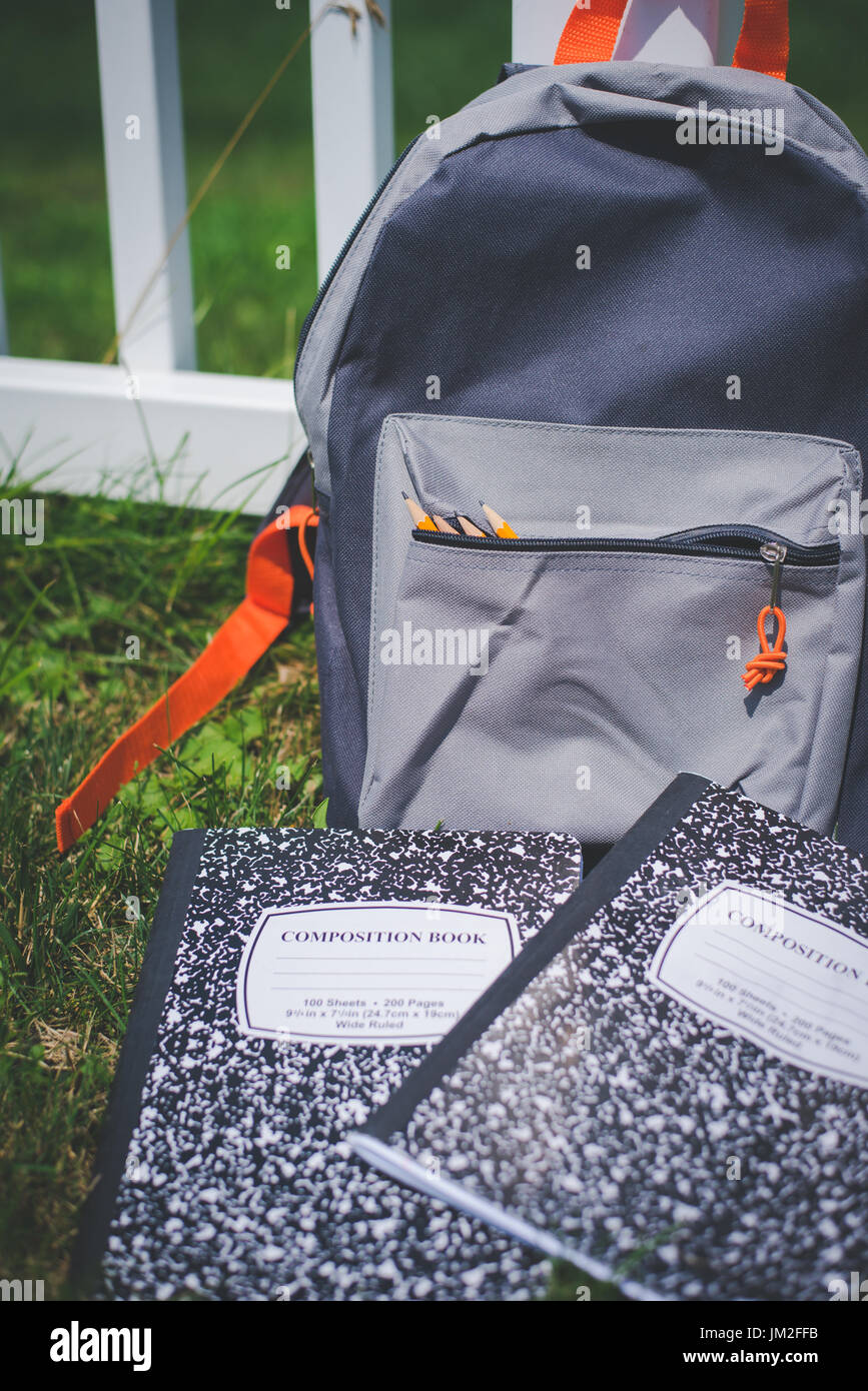 book bags or back packs full of back to school supplies Stock Photo Alamy