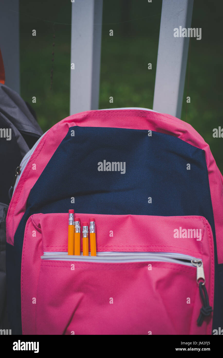 A book bag, backpack with school supplies for back to school Stock Photo Alamy
