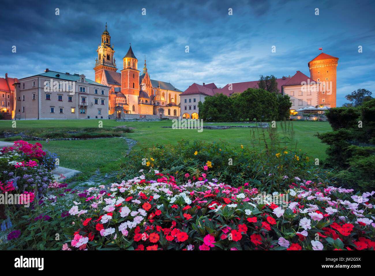 Wawel Castle, Krakow. Image of Wawel Castle in Krakow, Poland during twilight blue hour. Stock Photo