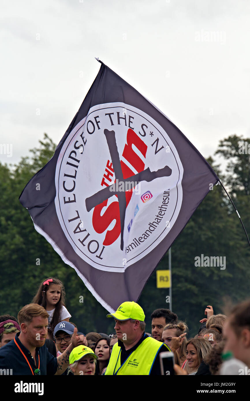 Total eclipse of the Sun flag on show at the Liverpool International Music Festival in Sefton Park Stock Photo