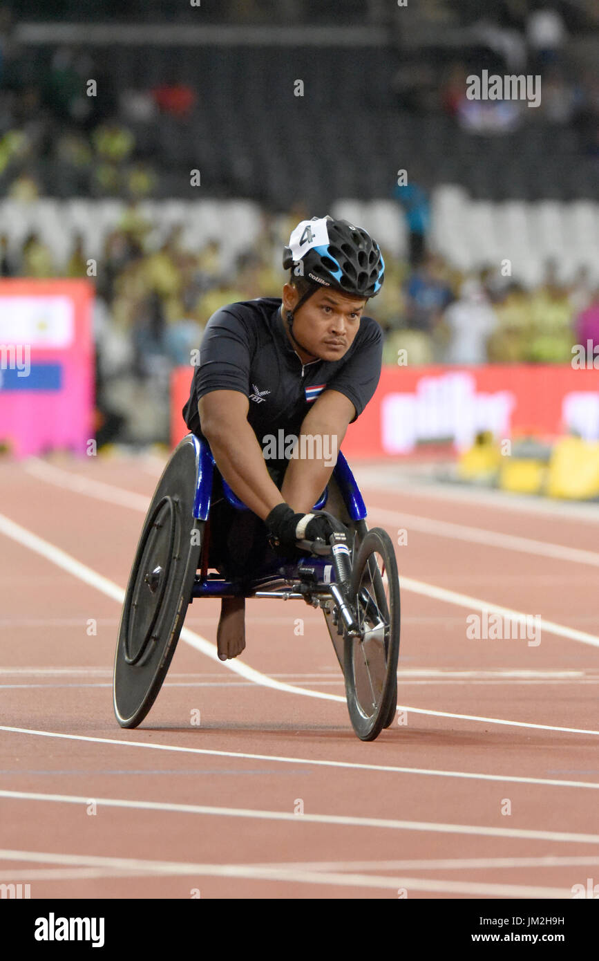 Peth Rungsri competing in the World Para Athletics Championships in the London Stadium 400m T52 Stock Photo