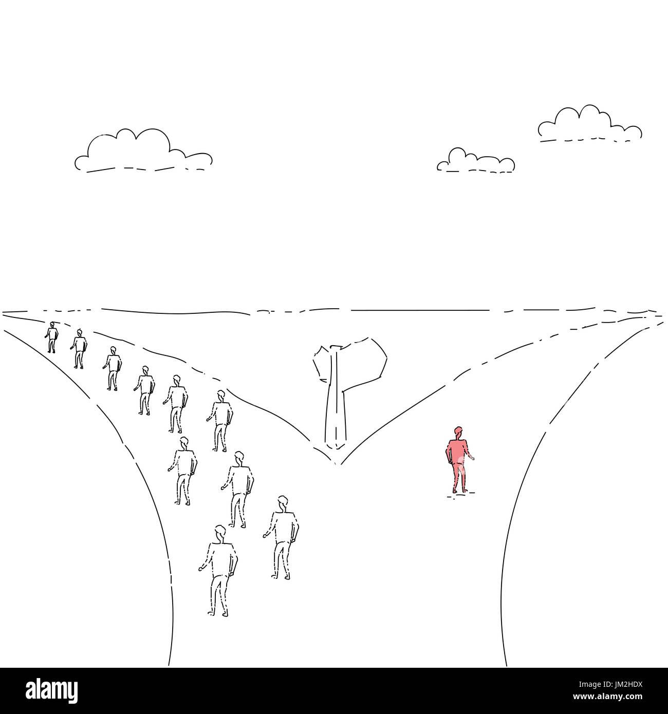 Group Of Business People Walking On Rad Direction Choosing Concept ...