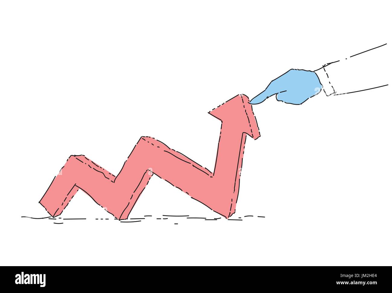 Business Man Hand Pull Red Arrow Up Financial Success Concept Stock ...