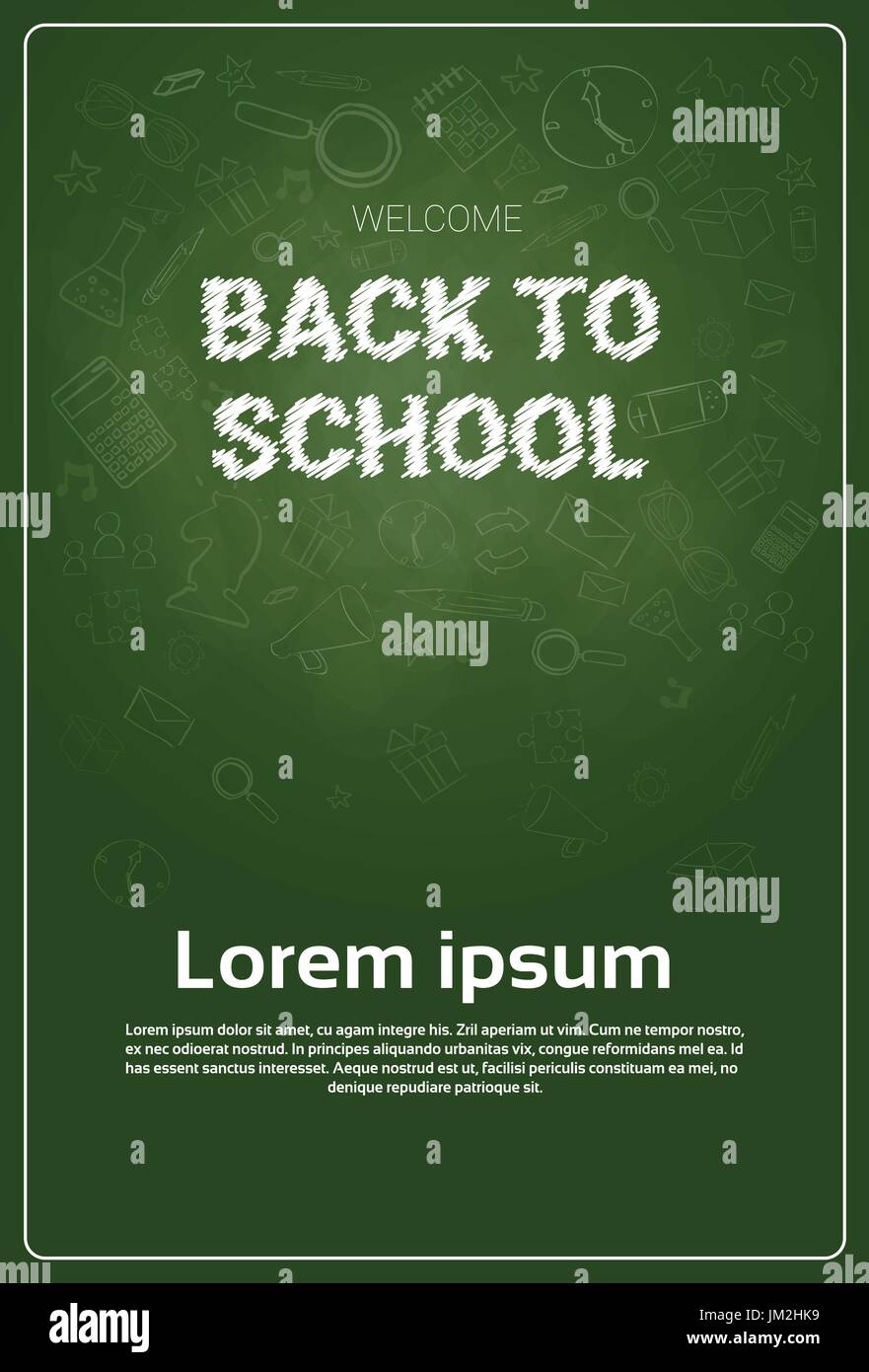 Back To School Chalked Doodle Background On Green Board With Copy Space ...