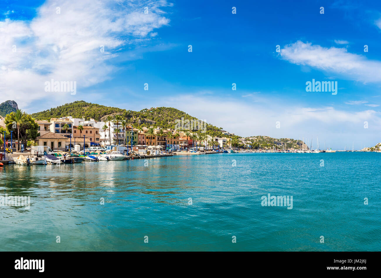 Panoramic view of the harbour in Puerto Andratx (Port d'Andratx), Mallorca, Balearic Islands, Spain, Europe Stock Photo