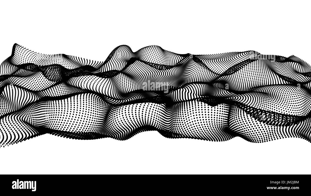 black abstract waves on white background - shape made of dots ...