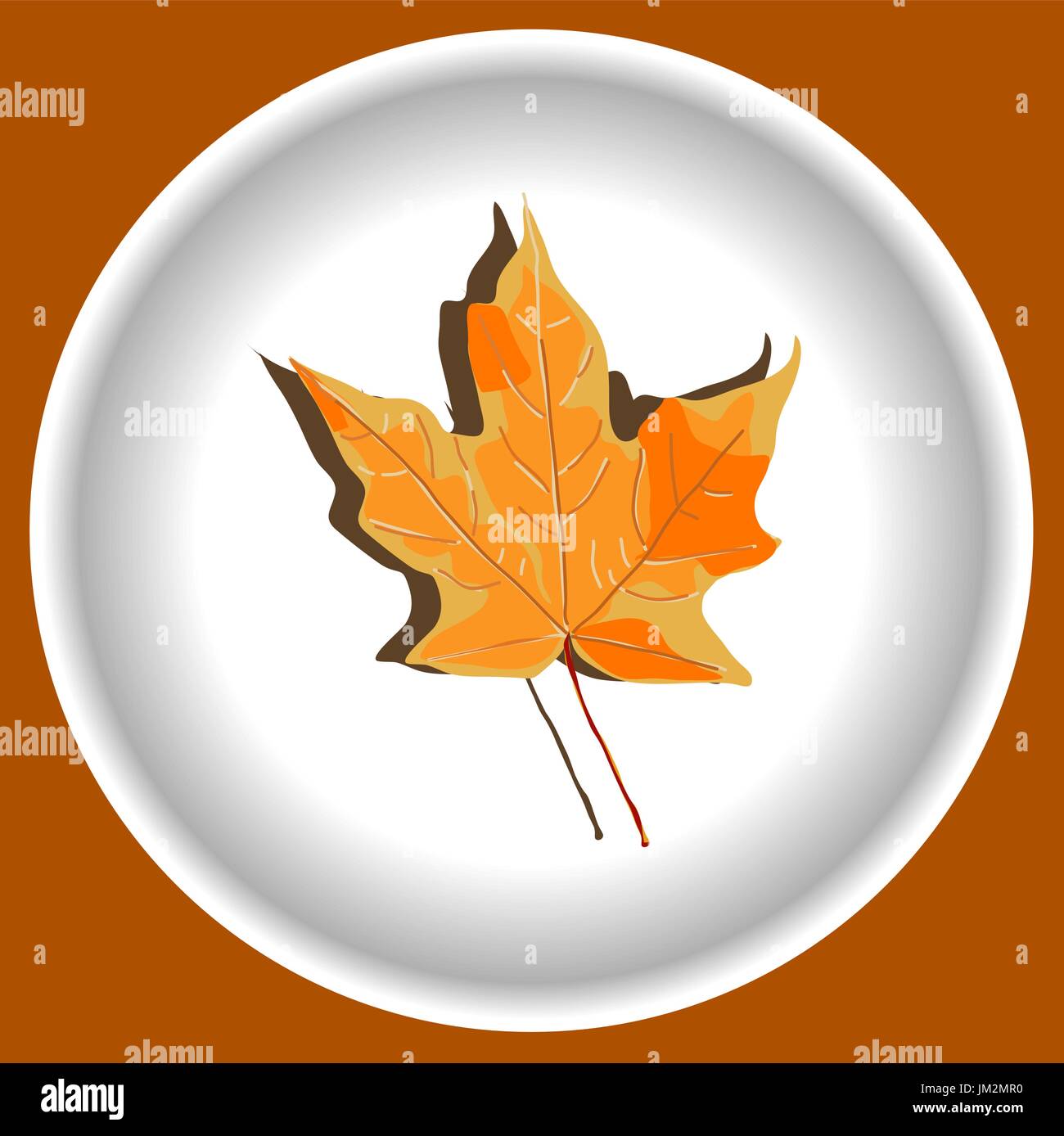 Autumn yellow maple leave on white plate Stock Vector