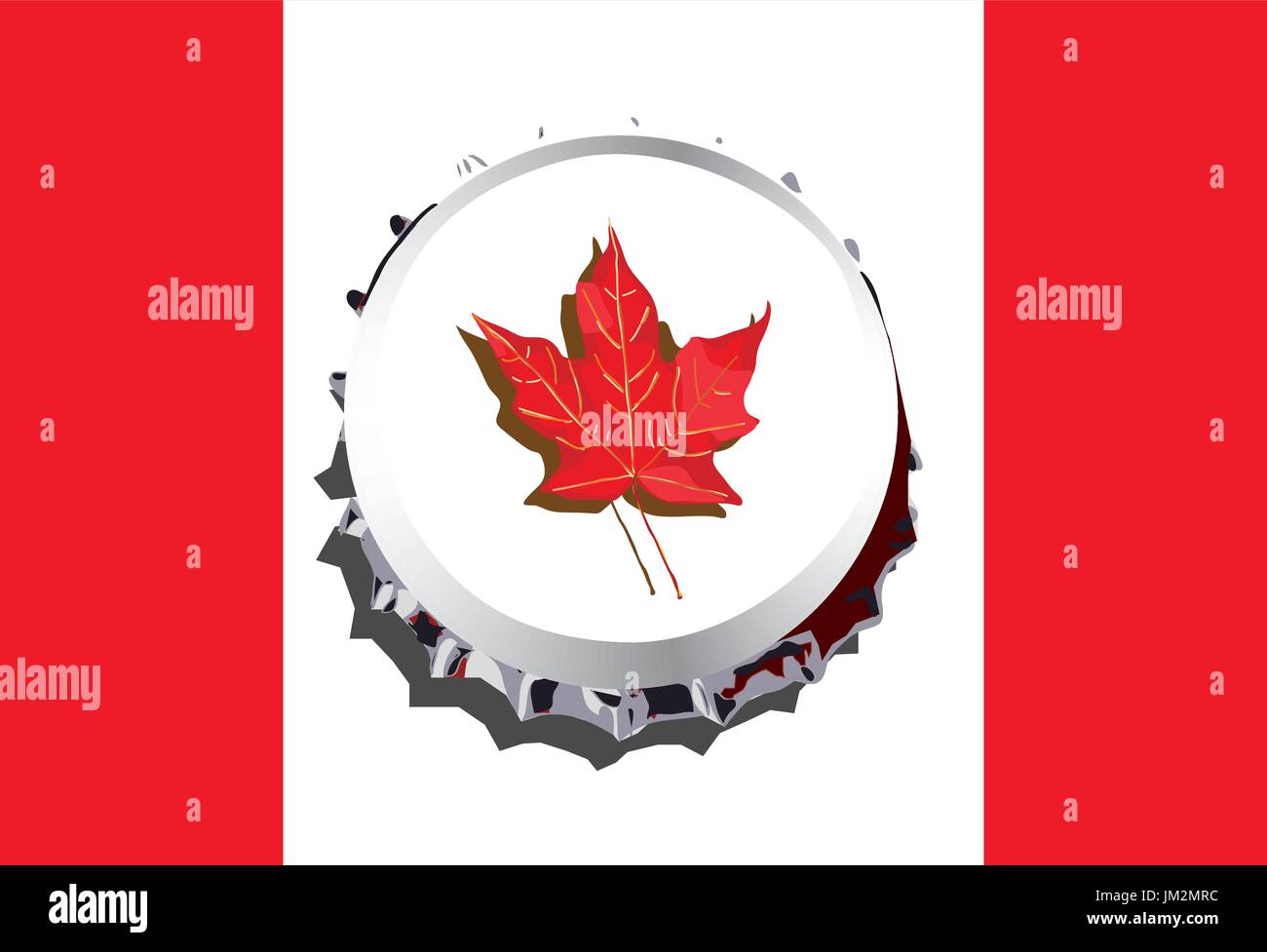 Red maple leave on bottle cup in Canada flag. Stock Vector