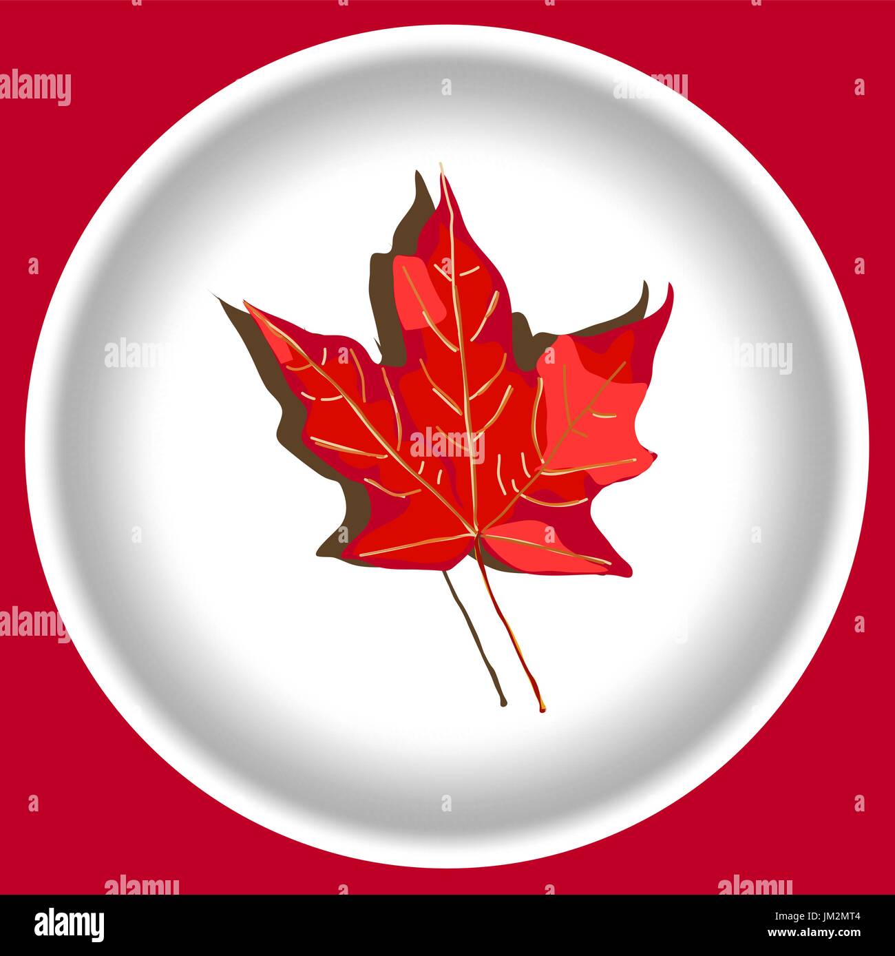 Autumn red maple leave on white plate Stock Vector