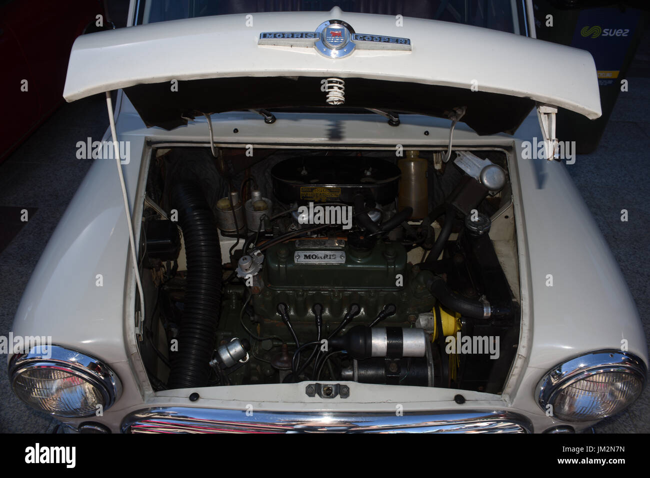 Engine bay of Morris Mini Cooper S Stock Photo