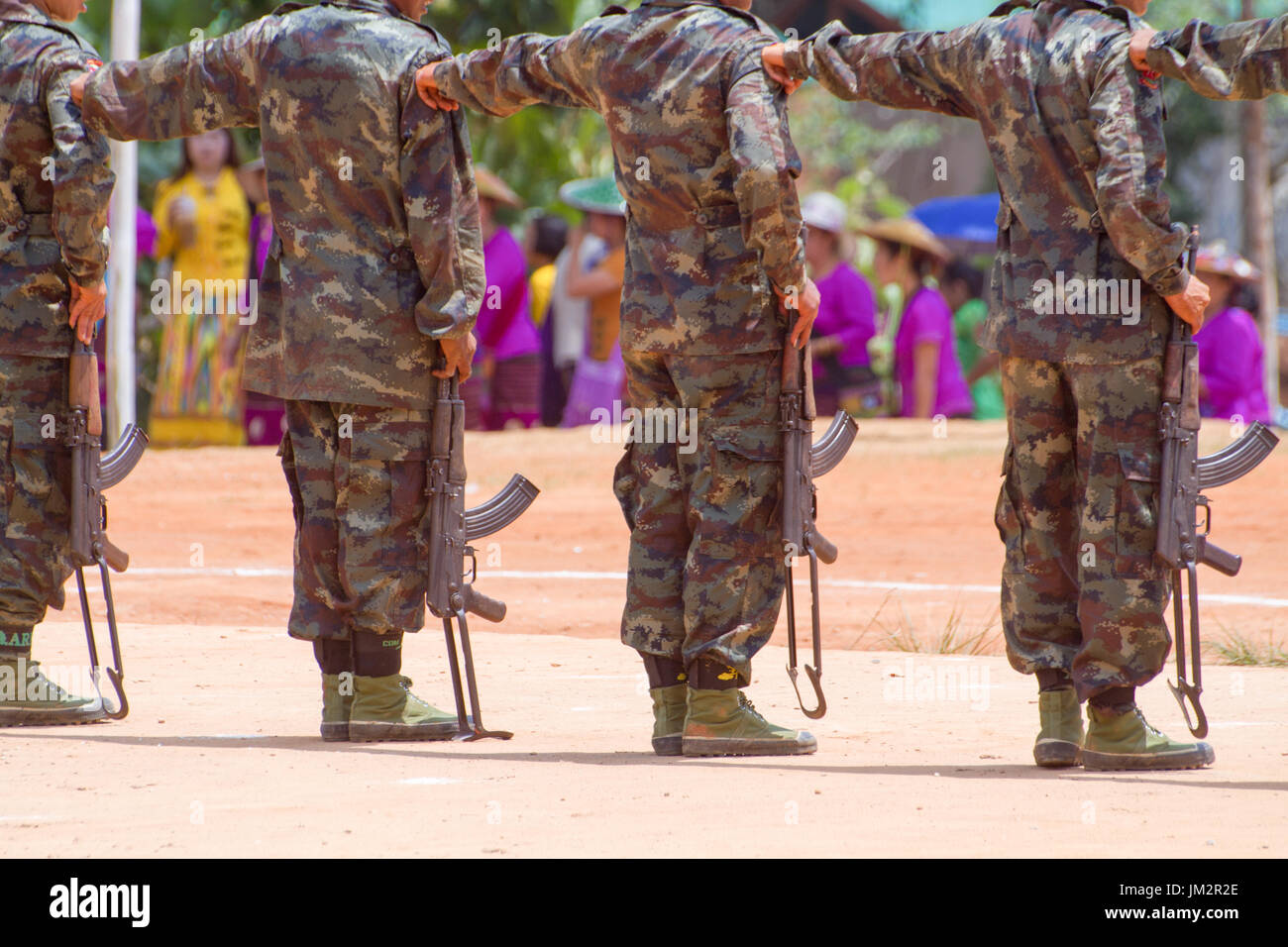 Loi Kaw Wan, Myanmar - May 21: Unidentified Group Of Soldiers In A Training At Boot Camp On May 21, 2017 In Loi Kaw Wan, Myanmar. Stock Photo
