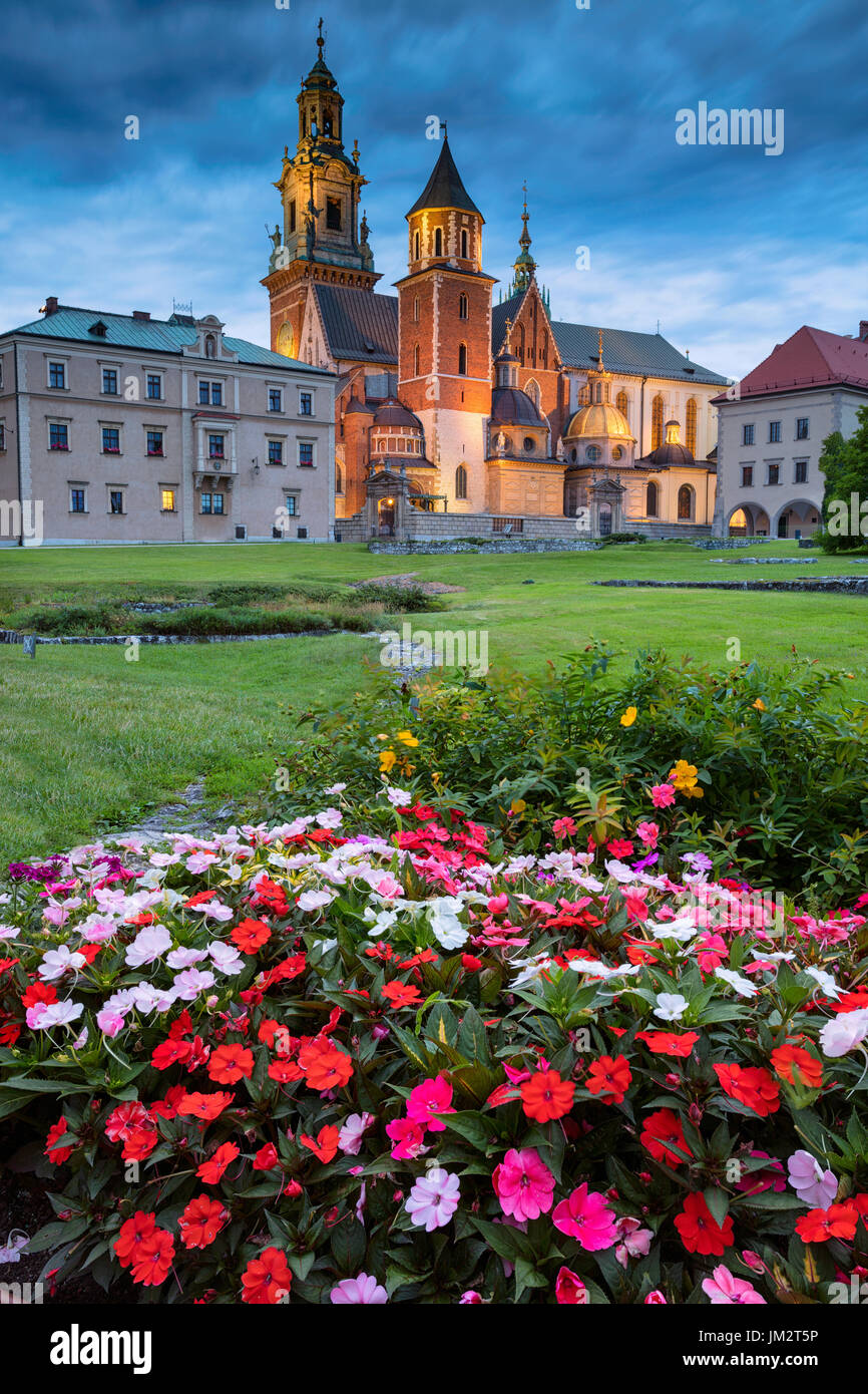 Krakow. Image of old town Krakow, Poland during twilight blue hour. Stock Photo