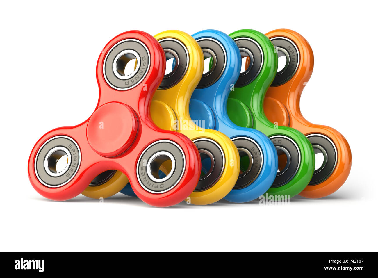 Group of fidget finger spinner stress, anxiety relief toy isolated on white  backround. 3d illustration Stock Photo - Alamy