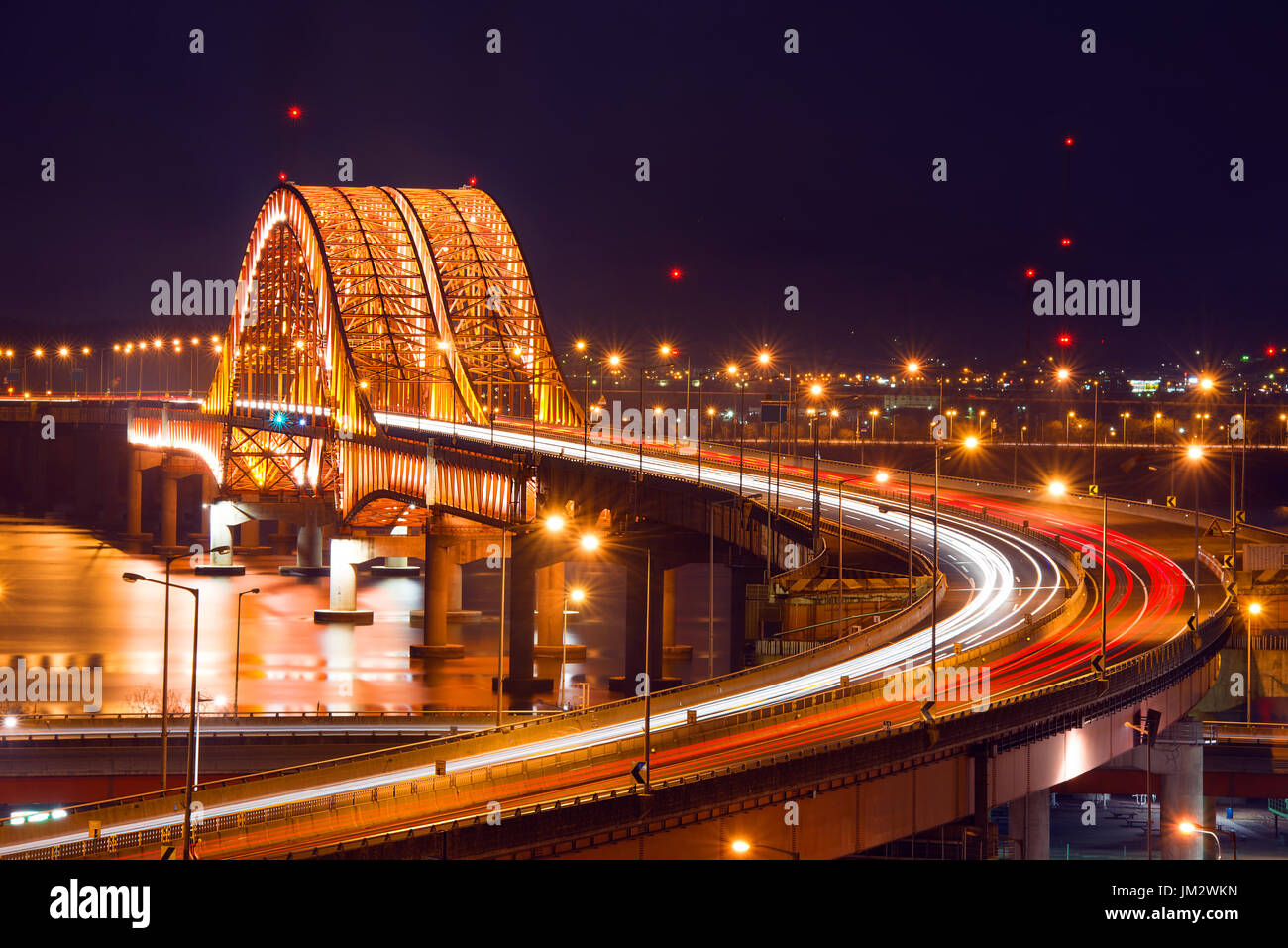 Banghwa bridge at night,Korea Stock Photo